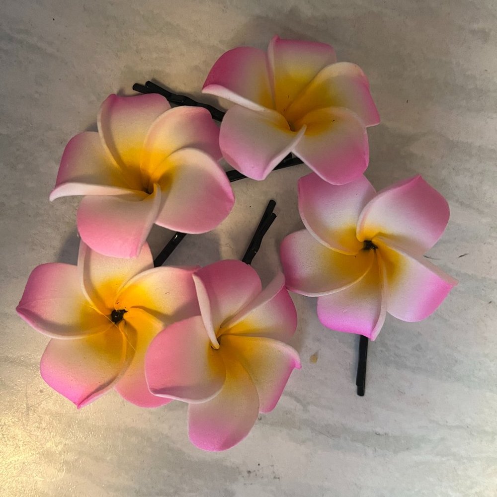 5 Fleurs Hawaïennes pour cheveux avec pince. (NEUVE)